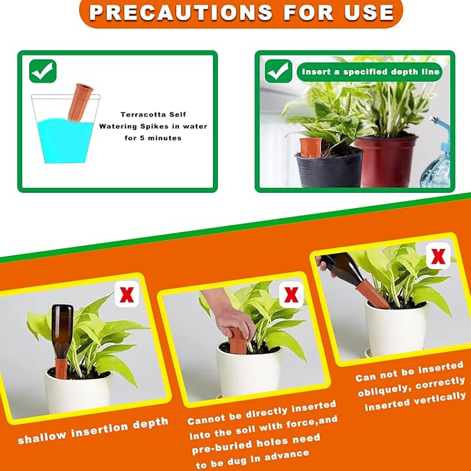 Self Watering Spikes -4 Pack Terracotta Plant Watering Stakes Devices Vacation Self-Watering Stakes for Indoor/Outdoor Plants