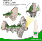 Aquarium Mountain View Stone Ornament, Resin-Coated Rockery with Flocked Cover Like Grass, Artificial Plastic Plants Suitable for Small Fish and Shrimp Play Decorations
