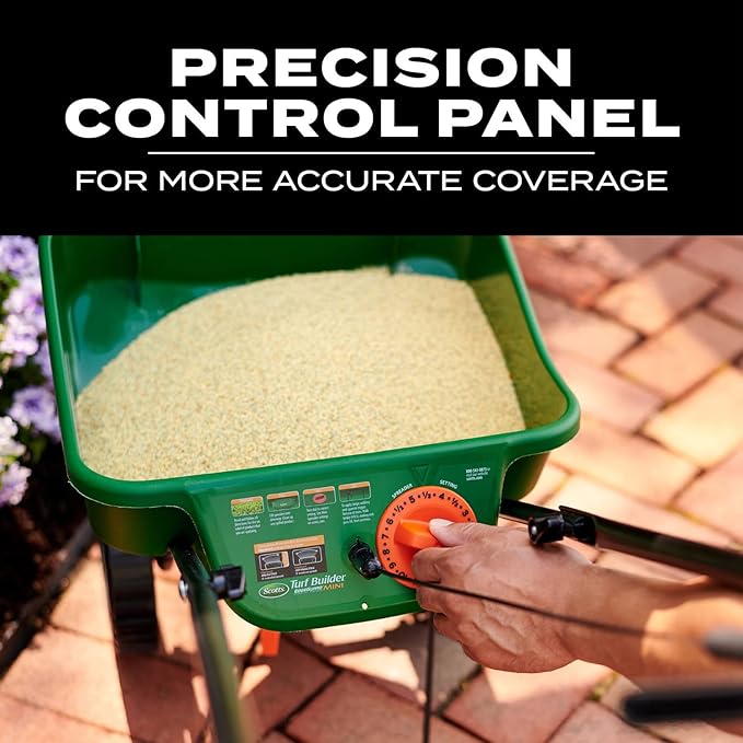Scotts Turf Builder EdgeGuard Mini Broadcast Spreader - Spreader For Lawn Fertilizer, Weed & Insect Control, Grass Seed, and Ice Melt, Holds Up To 5,000 sq. ft. of Product
