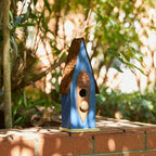 Glitzhome Bird Houses for Outside, Hanging Bird House for Outdoors, 13.25" H Retro Blue Distressed Solid Wood Pet Cottage Garden Decorative Birdhouse for Swallow Sparrow Finch Cardinals