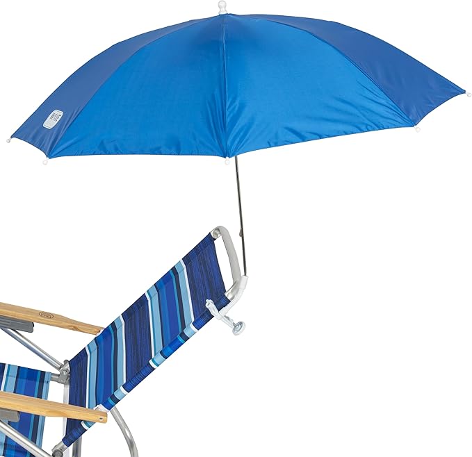 Rio Brands Wave Beach 4' Adjustable Clamp-On Beach Umbrella and Sun Shade, Lightweight Polyester Umbrella with Clamp for Chair