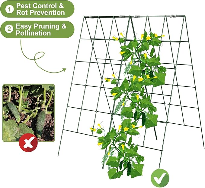 Amoskey Cucumber Trellis, Garden Trellis for Climbing Plants Outdoor, Foldable A-Frame Trellis, Cucumber Trellis for Raised Bed for Cucumbers, Peas, or Tomatoes (Green, Bold Large Grid 46''H*36'W)