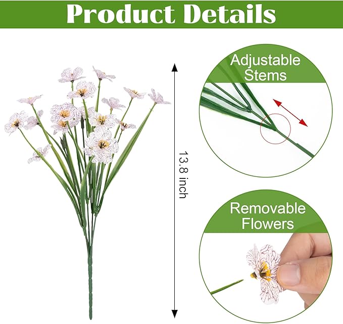 Bassion 24 Bundles Artificial Flowers for Outdoors Decoration, UV Resistant White Silk Fake Faux Flowers Artificial Plants for Outside Window Box Porch Garden Home Decor