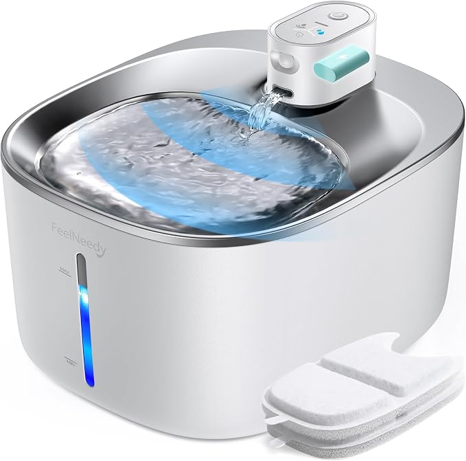 Wireless Cat Water Fountain with Sensor, 4000mAh Battery Operated, FEELNEEDY 4L/135 fl oz Pet Water Fountain for Cats and Dogs, Ultra Quiet Cat Drinking Fountain with 2 Filters (White YPD-C004P)