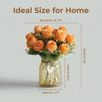 Faux Flowers in Vase, 18 Pcs Fake Rose Flowers with Glass Vase, Artificial Flower Arrangement Home Decor Indoor Centerpiece for Living Room & Dining Table, Orange, 12 Inches