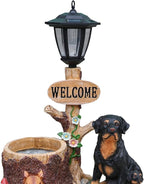 Animal Outdoor Statue Planter Solar Light Welcome Garden Sculpture Resin Flower Pot Decorative Porch Patio Yard Lawn Entryway Figurine with LED Lamp Rustic Plant Holder Ornament Courtyard (L)