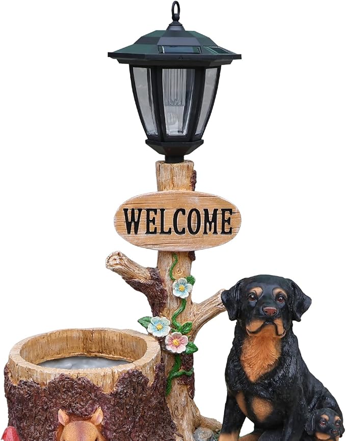 Animal Outdoor Statue Planter Solar Light Welcome Garden Sculpture Resin Flower Pot Decorative Porch Patio Yard Lawn Entryway Figurine with LED Lamp Rustic Plant Holder Ornament Courtyard (L)