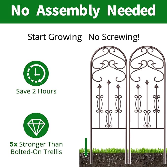 AMAGABELI GARDEN & HOME 4 Pack Large Garden Trellis for Climbing Plants Outdoor 60” x 18” Iron Plant Trellis for Potted Plant Support Tall Wall Metal Trellis Rose Vine Cucumber Brown