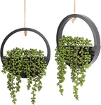 Artificial Hanging Plants Hanging Planter Fake Succulents Artificial String of Pearls with Pot and Lanyard for Home Office Wall Decoration