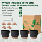 T4U 6 Inch Self Watering Pots for Indoor Plants - Mess-Free Bottom Watering Planter for Herbs/Pothos/Succulent Plants, Indoor Outdoor Use (Black, 4 Pack)