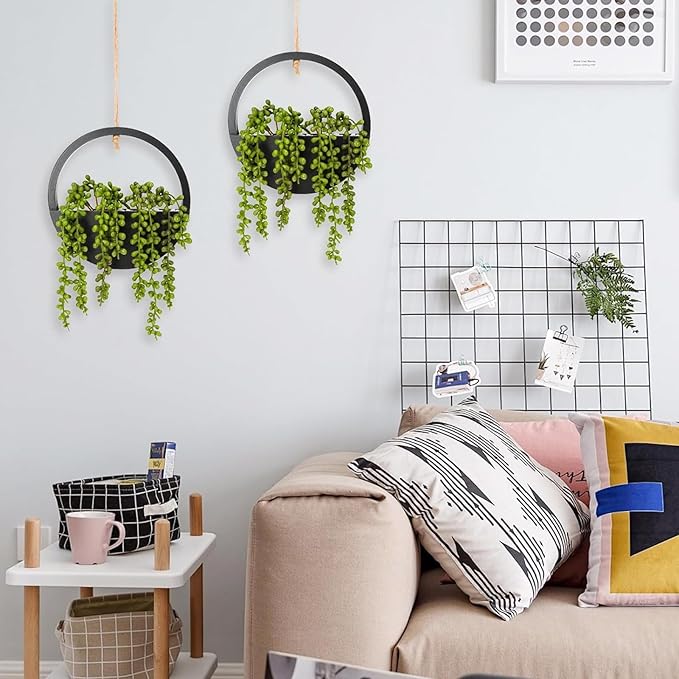 Artificial Hanging Plants Hanging Planter Fake Succulents Artificial String of Pearls with Pot and Lanyard for Home Office Wall Decoration