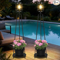 TOWPONICS 2-Pack Solar Lights with Plant Stands, 40.75'' Solar Powered Outdoor Floor Lamp with Planter, IP65 Waterproof Outdoor Lamp for Patio Deck Porch Yard Garden Decor, 8-12 Hours Lighting