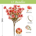 Waipfaru Artificial Fake Flowers Plants for Outdoor Decor, 12 Bundles Faux Plants Outdoor, UV Resistant Artificial Outdoor Plants, Silk Artificial Flowers for Outside Home Planter Porch Patio Decor