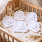 BQUBO Newborn Baby Girls Hats Mittens Set Hospital Hat Beanie Infant Bow Hats Baby Cotton Gloves for 0-6 Months