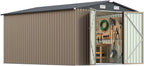 Patiowell 10 x 12 FT Outdoor Metal Storage Shed, Heavy-Duty Shed Storage with Lockable Doors and Steel Frame, Utility Tool Outside Large Storage Shed for Garden, Patio, Backyard, Brown