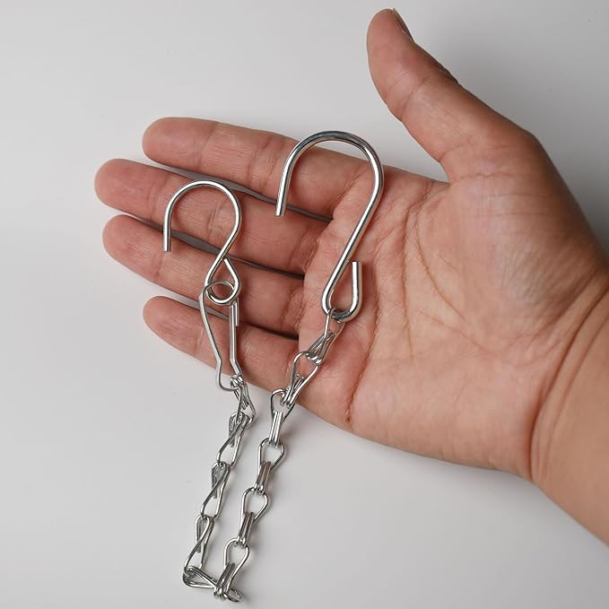 Chain for Hanging Plants,11 Inch Silver Hanging Chain, Small Hanging Basket Chain Kits with Hooks for Bird Feeder Hanging Plant Extender Porch Wind Chime (Silver, 11 Inch-12PCS)