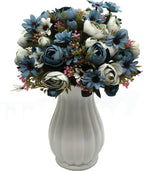 CATTREE Artificial Peony Bud Mixed Flowers, Plastic Plants Silk Fake Flowers Bouquet Bridal Home Garden Office Kitchen Bathroom Table Centerpieces Wedding Decor Decorations 4 pcs - Blue