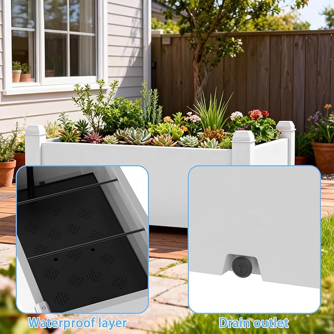 Elevated Resin Planter Box with Precision Drainage Raised Garden Bed for Vegetables, Herbs, and Flowers Ideal for Urban Patios, Balconies, and Yards