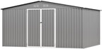 12 x 10FT Sheds & Outdoor Storage, Grey Metal Waterproof Storage Shed with Door and Lock Outdoor Shed,All-Weather Shelter for Bike, Gardening Tools, Lawn Mowers