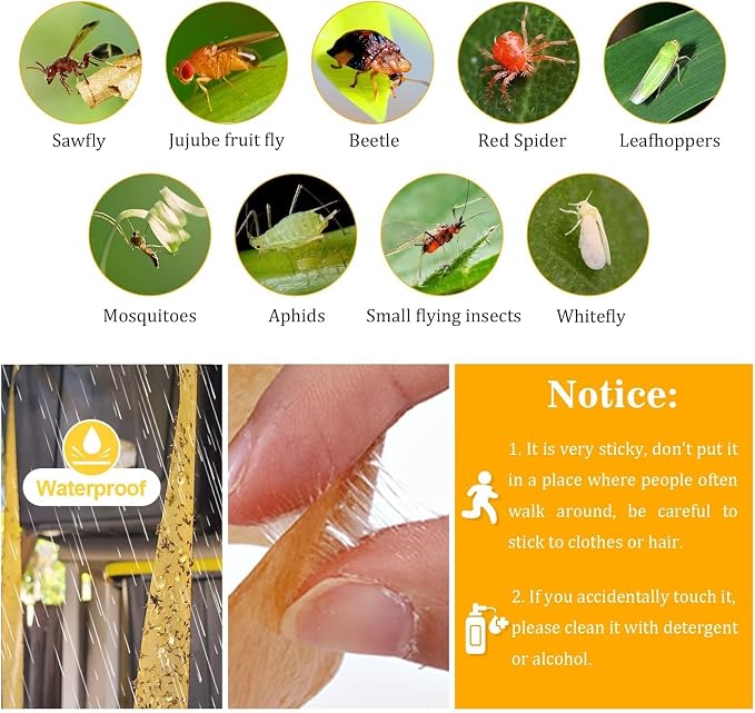 Fly Strips Trap Indoor Sticky Hanging, 60 Pack Fly Paper Traps Outdoor, Flies Tape Paper Ribbon Rolls for Home Kitchen, Fruit & Bug Gnat Catchers for Inside, Killer for Winged Insect