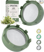 Elementi Sprouts Growing Kit for Wide Mouth Mason Jars, Set of 2 Sprouting Lids for Organic Alfalfa & Mung Bean Sprouts Grow Kit, 316 Stainless Steel Mesh Screen Strainer Lid (Sage Green)