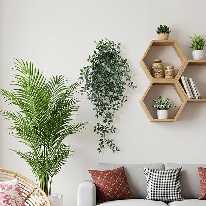 LOYWREE Small Artificial Hanging Mandala Plant with Pot Faux Plants Indoor Fake Small Potted Plant 28.7-in Long Faux Vine Shelf Decor Ideal for Indoor Outdoor Home Office Decoration (Black Pot)