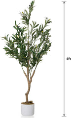 4FT Artificial Olive Tree in Pot, Tall Fake Floor Plants Faux Olive Tree with Silk Leaves & 20 Fruits, Decorative Evergreen Artificial Plants Indoor for Home Front Door Office Decor