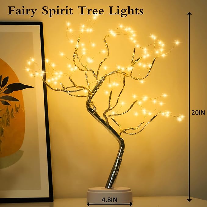 2 Pack 108 LED Sparkly Fairy Spirit Tree Lamp Remote Control, DIY Artificial Tree Lamp, 8 Modes USB/Battery Tabletop Bonsai Tree Light for Bedroom Desktop Christmas Indoor Decor (Warm White)