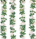 TELDRASSIL 4Pcs(26 FT) Artificial Rose Vine Fake Flower Garland Fake Silk Rose Hanging Vine for Wedding Party Background Arch Garden Background Decoration (White)