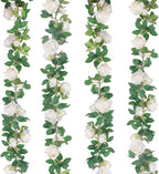 TELDRASSIL 4Pcs(26 FT) Artificial Rose Vine Fake Flower Garland Fake Silk Rose Hanging Vine for Wedding Party Background Arch Garden Background Decoration (White)