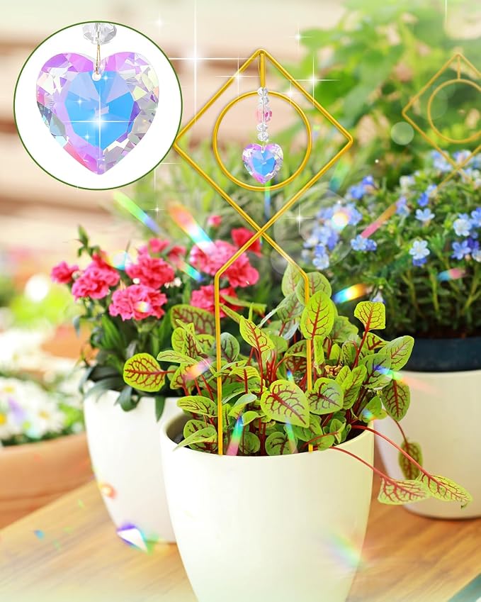 eZAKKA 17.3in Small Trellis for Potted Plants, Trellis for Climbing Plants Indoor Vine Ivy Flower Support with 2PCS Crystal Suncatcher, Gold, Pattern 03