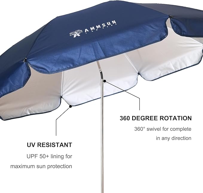 AMMSUN XL Chair Umbrella with Universal Clamp Adjustable 47 inches and 360-degree Swivel UPF 50+, Portable Clamp on Camping or Beach Chair, Stroller, Wheelchair, Golf cart, Navy Blue, Large-sized