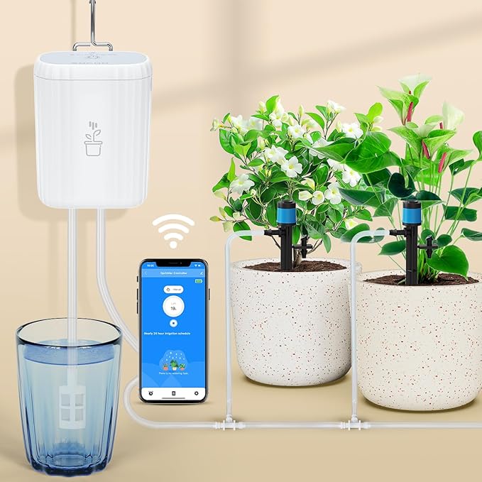 Automatic Plant Watering Devices for Indoor/Outdoor, GreenVation 2.4GHz WiFi Sprinkler Timer Self Watering System for Potted Plants, Smart Auto Drip Irrigation Kit for Garden (10 Zone)
