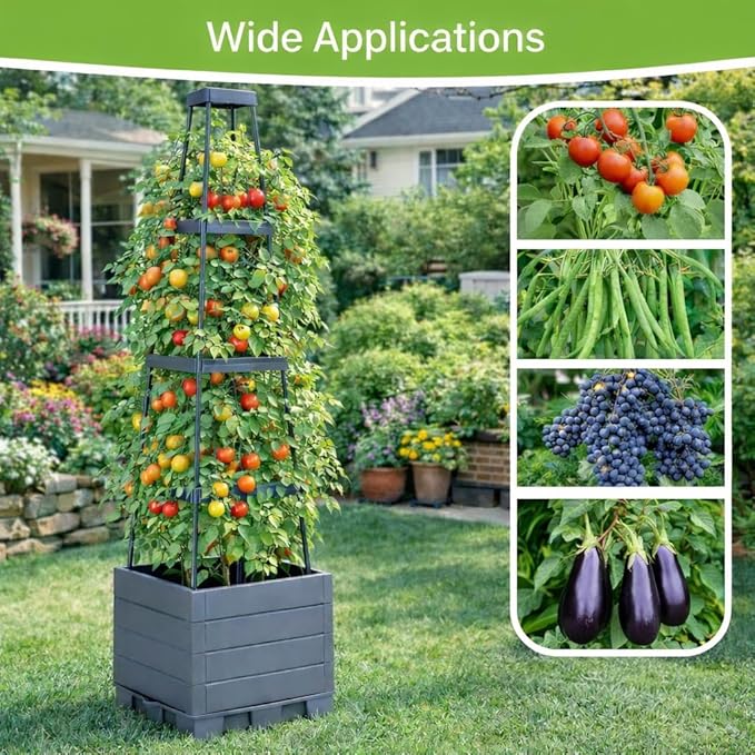 2 Pack Raised Garden Bed Tomato Planter Box with Trellis, 57" Self-Watering Tomato Cage Planters Box for Climbing Plants Vegetable Vine Flowers,Patio Garden Balcony Outdoor & Indoor (2 Pack)
