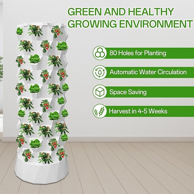 Hydroponic Tower, 14-Layer Hydroponics Growing System Kit with 70 Slots, Vertical Garden System with 20L Water Tank and Pump for Indoor Outdoor Home, Balcony & Patio (80 Slots)
