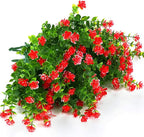 12 Bundles Outdoor Artificial Flowers UV Resistant Fake Boxwood Plants, Faux Greenery for Indoor Outside Hanging Plants Garden Porch Window Box Home Wedding Farmhouse Décor (Red)