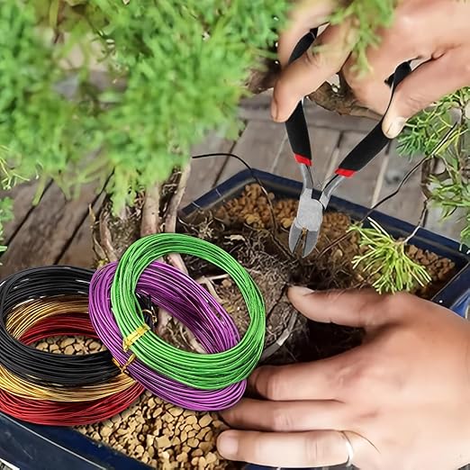 4 Roll Bonsai Wire,with Hand Plier Aluminum Bonsais Training Wire Anodized Aluminum Bonsai Wire Tools for Fine Trunk & Branch Control(Size:5 Roll)