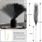 SeptCat 60 Pcs Pampas Grass Black and Dark Grey Decor 21.7" Fluffy Faux Short Pampas Grass Artificial Small Pompas Grass Flower Vase Filler for Home Wedding Decoration