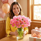 Benchmark Bouquets - Pink Tulips - Fresh Flowers for Delivery - Pink Flowers - Mothers Day Flowers - Mothers Day Gifts for Mom - Fresh Cut Flowers - Glass Vase Included (20 Stems)
