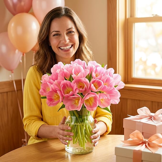 Benchmark Bouquets - Pink Tulips - Fresh Flowers for Delivery - Pink Flowers - Mothers Day Flowers - Mothers Day Gifts for Mom - Fresh Cut Flowers - Glass Vase Included (20 Stems)