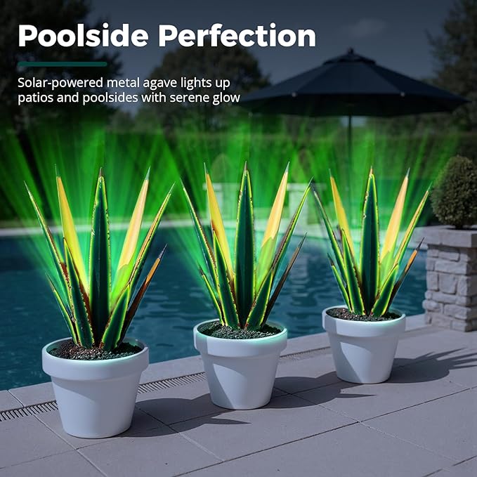 24” Large Solar Metal Agave Plants Outdoor Decor, Tequila Rustic Sculpture Outdoor Statues, Garden Sculpture for Patio Path Courtyard and Lawn
