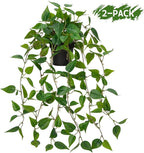 2 Pack Fake Hanging Plants for Shelf in Back Pot, Small Artificial Hanging Ivy Vine Plants Indoor Fake Potted Greenery Plant for Room Bathroom Kitchen Wall End Table Mimi Faux Pothos Plant Set Decor