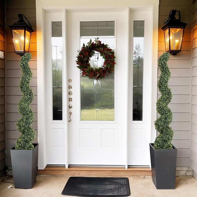 THE BLOOM TIMES 5ft Tall Spiral Topiary Trees Artificial Outdoor Set of 2, UV Resistant Large Faux Evergreen Fake Boxwood Plants for Front Porch Outside Planter Entryway Entrance Decor 5 Foot