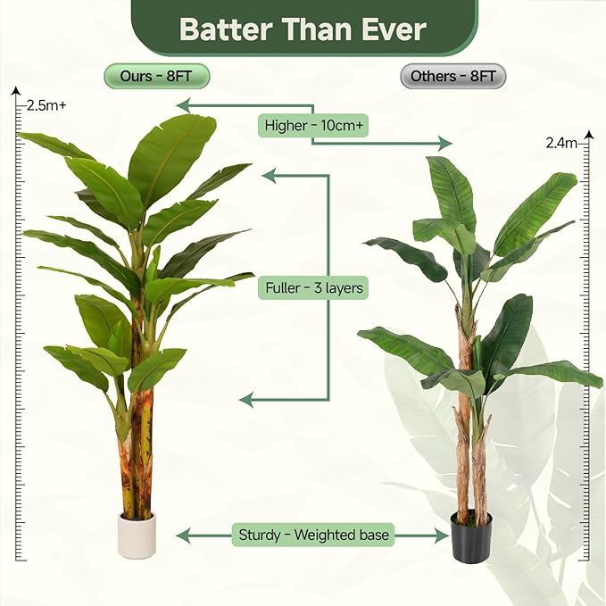 8ft Artificial Banana Tree Extra Tall Fake Plants Indoor for Living Room Large Faux Tree High End Realistic Floor Plant Big Silk Tree for Home Office Pet Friendly Large Indoor Plant Tropical Decor