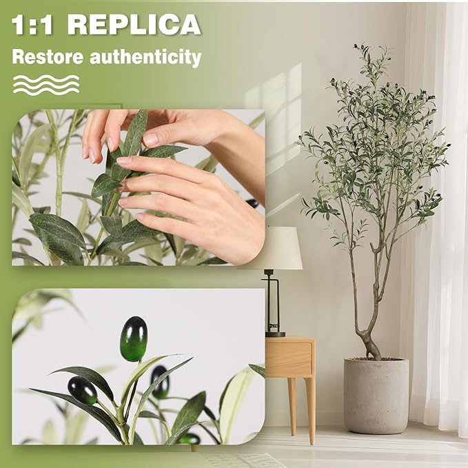 Faux Olive Tree 5.5ft(66in) Tall Artificial Plant Indoor Decor Realistic Potted Fake Modern Greenery with Natural Wood Branches and Green Leaves for Living Room,Bedroom,Christmas Holiday Decor