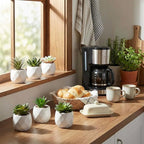 MyGift Mini Assorted Green Faux Succulent, Indoor Fake Plants in Geometric Ceramic Pots, Set of 6