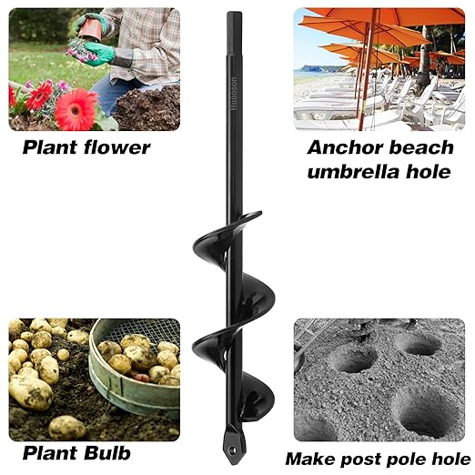 Garden Auger Drill Bit for Planting Ruooson 1.6X9 in Garden AugerSpiral Easy Planter Rapid Planter Plant for 3/8" Hex Drive <1Pcs>. (1.6x9 in)
