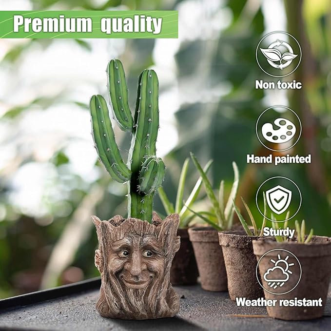 vomiceak Face Planter with Funny Smile - Unique Head Planters for Indoor Outdoor Plants with Drainage Hole, Cute Plant Pots for Succulents, Creative Flower Pots as Gifts for Women and Men (Brown Man)