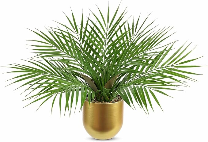 Briful Fake Plant 15.7’’ Artificial Palm Plant in Gold Pot Real Touch Faux Tropical Palm Tree Houseplant for Home Indoor Living Room Tabletop Balcony Decorations