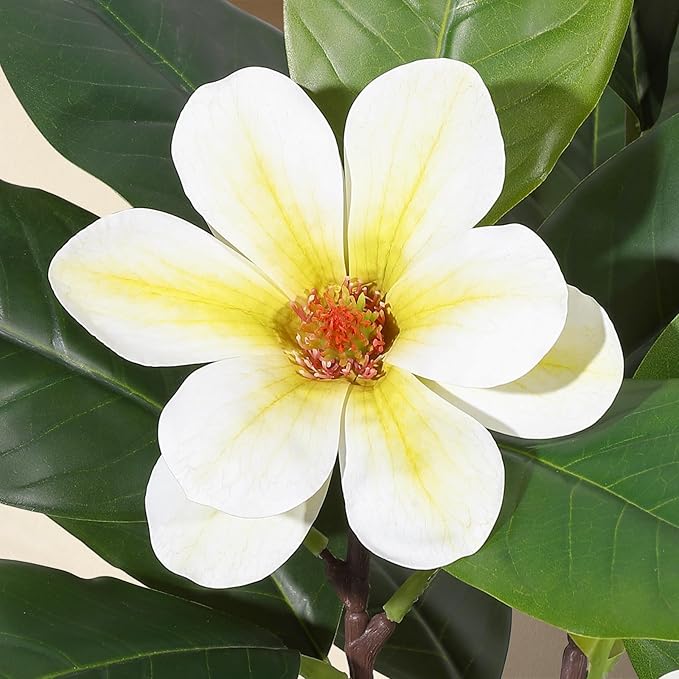 GarveeHome Faux Rubber Tree, 48 Inch Artificial Plants Indoor with Real Touch Leaves and Multi Trunks, Artificial Tree Fake Potted Plants with White Flowers for Home Decor Office Living Room
